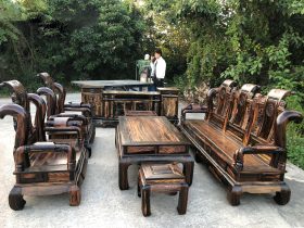 Combo Tần Thuỷ Hoàng và Kệ Cột Nho Gỗ Mun Hoa Lào