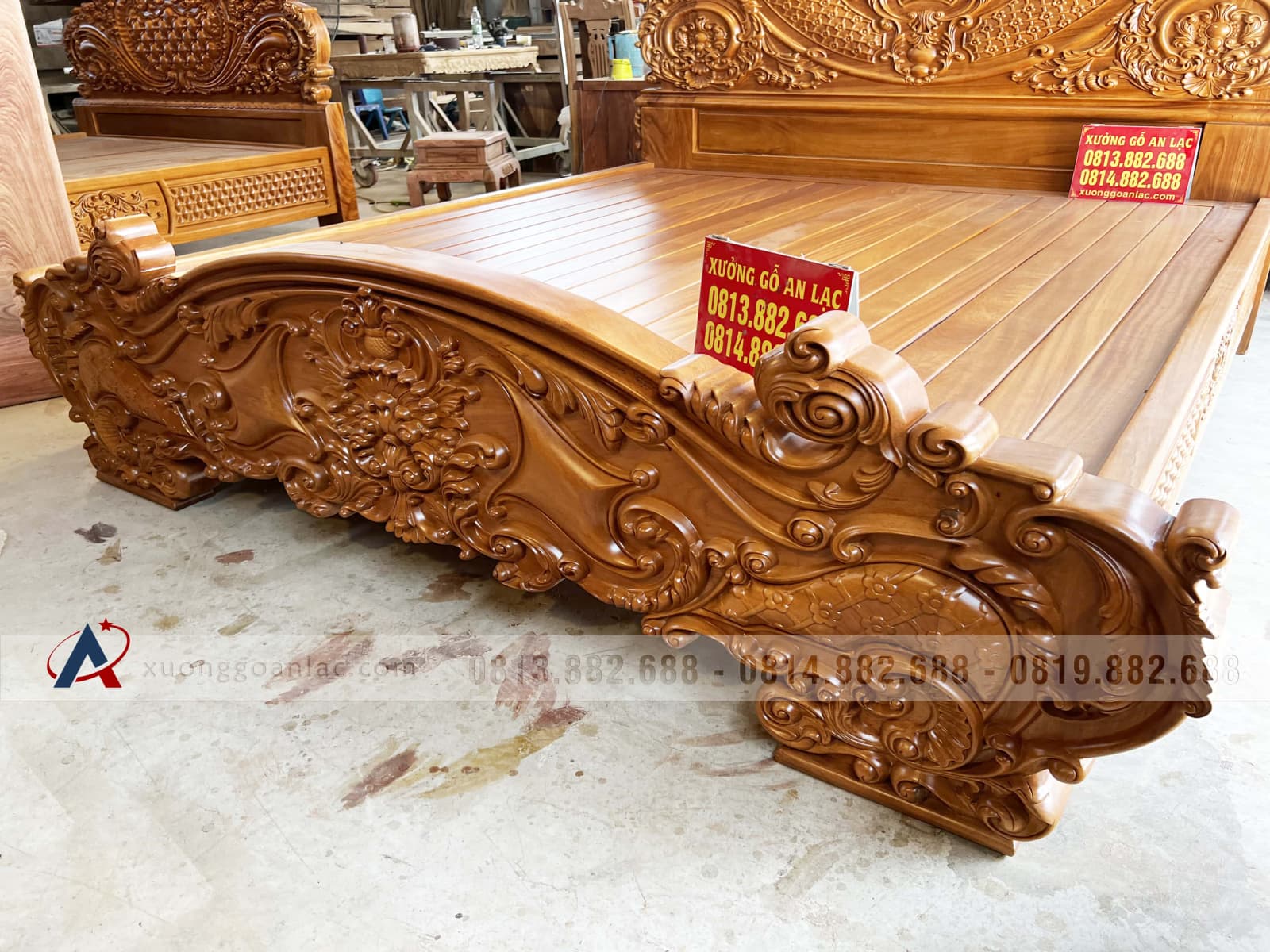 Giường Hoàng Gia hoa Lan Tây gỗ gõ đỏ (anh Vượng, Quảng Ninh) 6 giường gỗ gõ đỏ mẫu hoàng gia