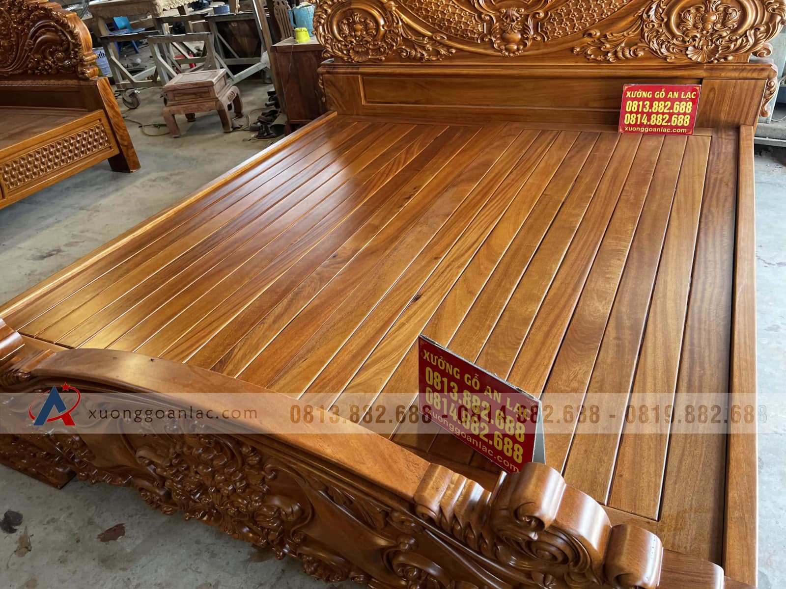 Giường Hoàng Gia hoa Lan Tây gỗ gõ đỏ (anh Vượng, Quảng Ninh) 30 giường hoàng gia cao cấp gỗ gõ đỏ