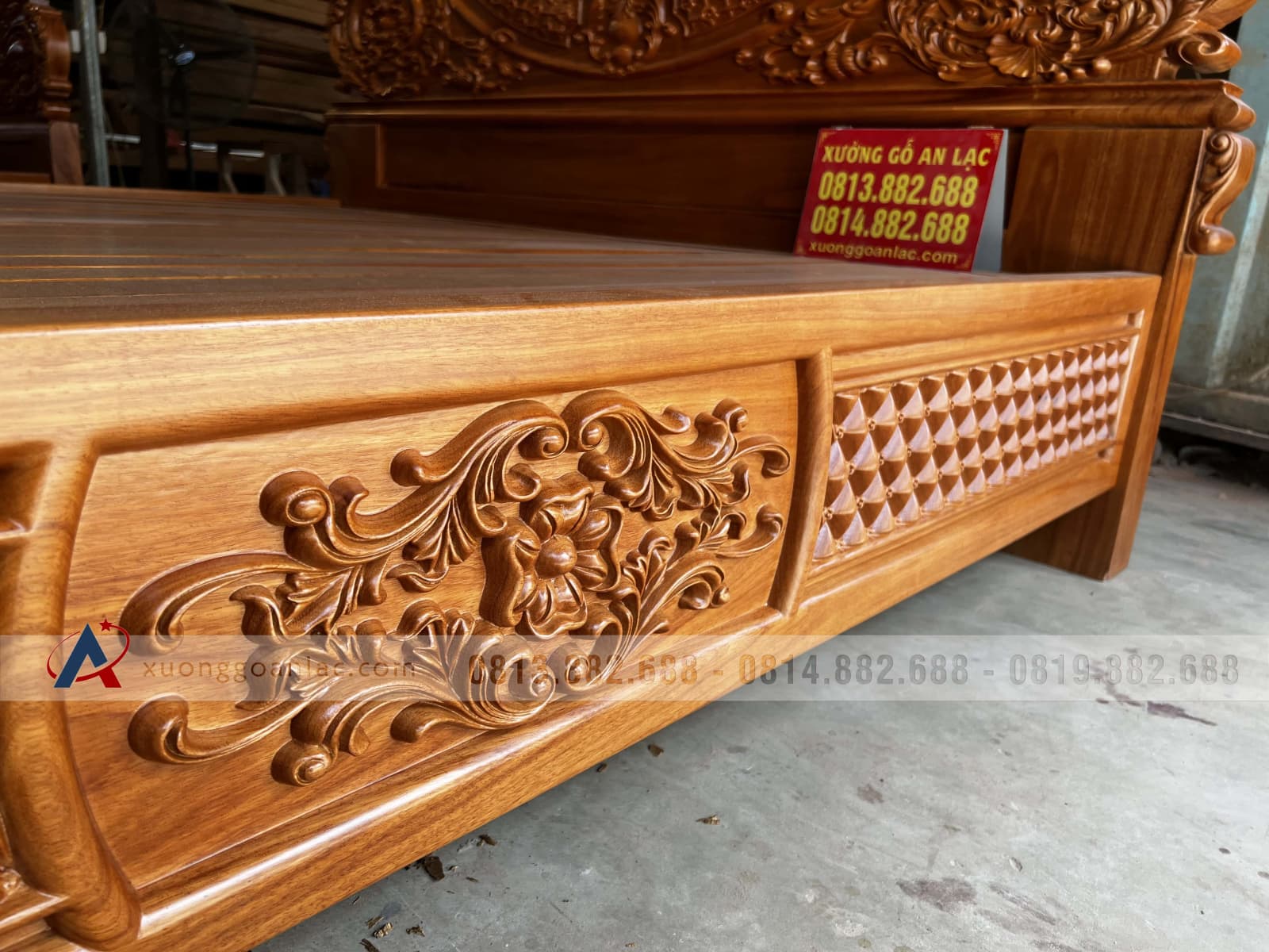 Giường Hoàng Gia hoa Lan Tây gỗ gõ đỏ (anh Vượng, Quảng Ninh) 29 giường ngủ gỗ gõ đỏ mẫu hoàng gia