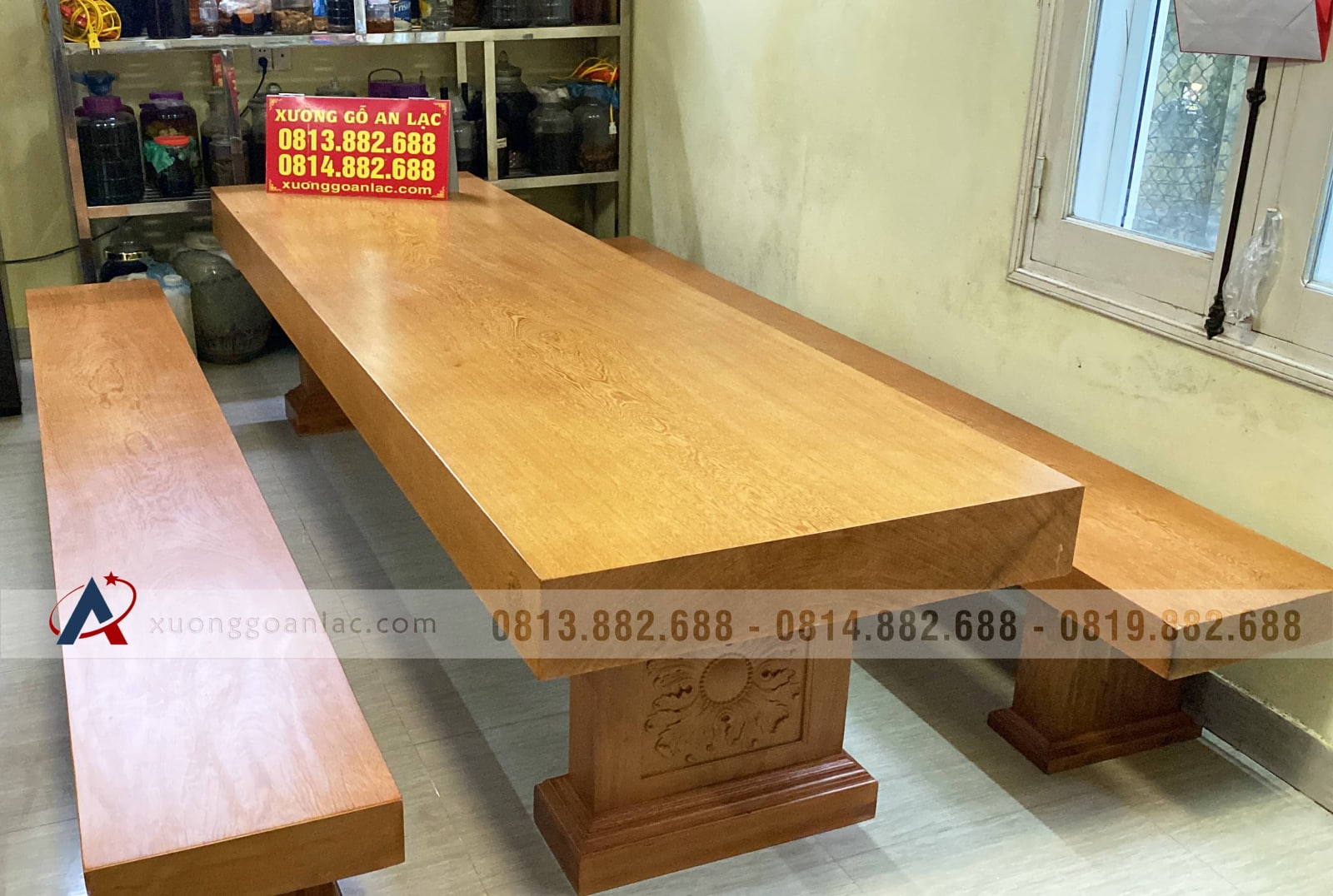 Bộ bàn ghế K3 nguyên khối 300x90x16cm gỗ gõ đỏ (Anh Thắng, Hà Nội) 34 Bộ bàn ghế K3 nguyên khối
