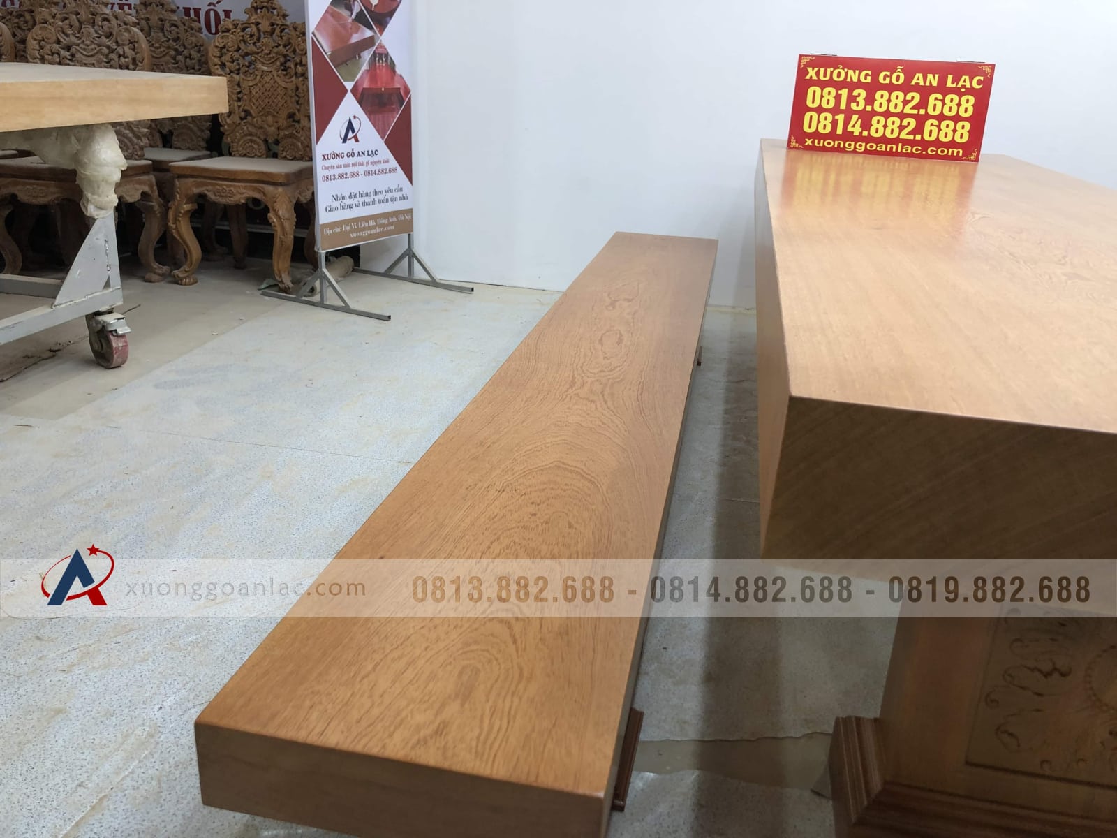 Bộ bàn ghế K3 nguyên khối 300x90x16cm gỗ gõ đỏ (Anh Thắng, Hà Nội) 11 Bộ bàn ghế K3 nguyên khối 300x90x16cm gỗ gõ đỏ (Anh Thắng, Hà Nội) - Ảnh 11