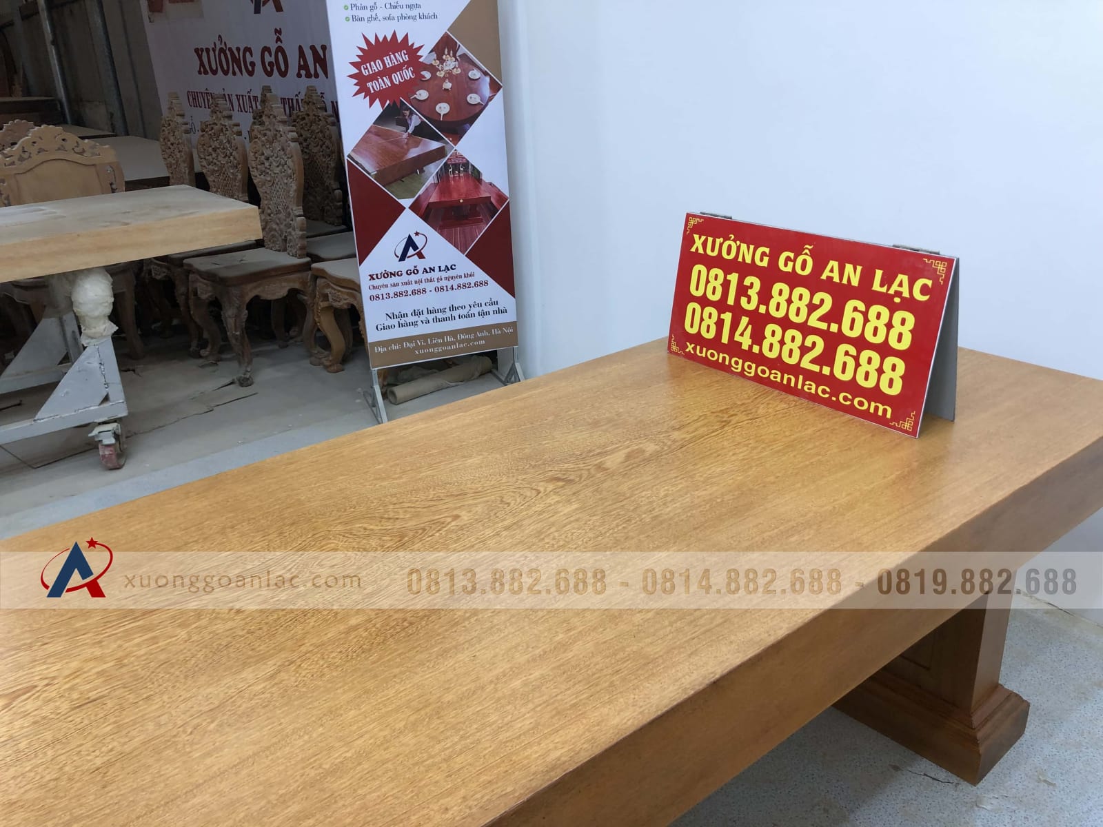 Bộ bàn ghế K3 nguyên khối 300x90x16cm gỗ gõ đỏ (Anh Thắng, Hà Nội) 13 bàn ăn nguyên khối gỗ gõ đỏ
