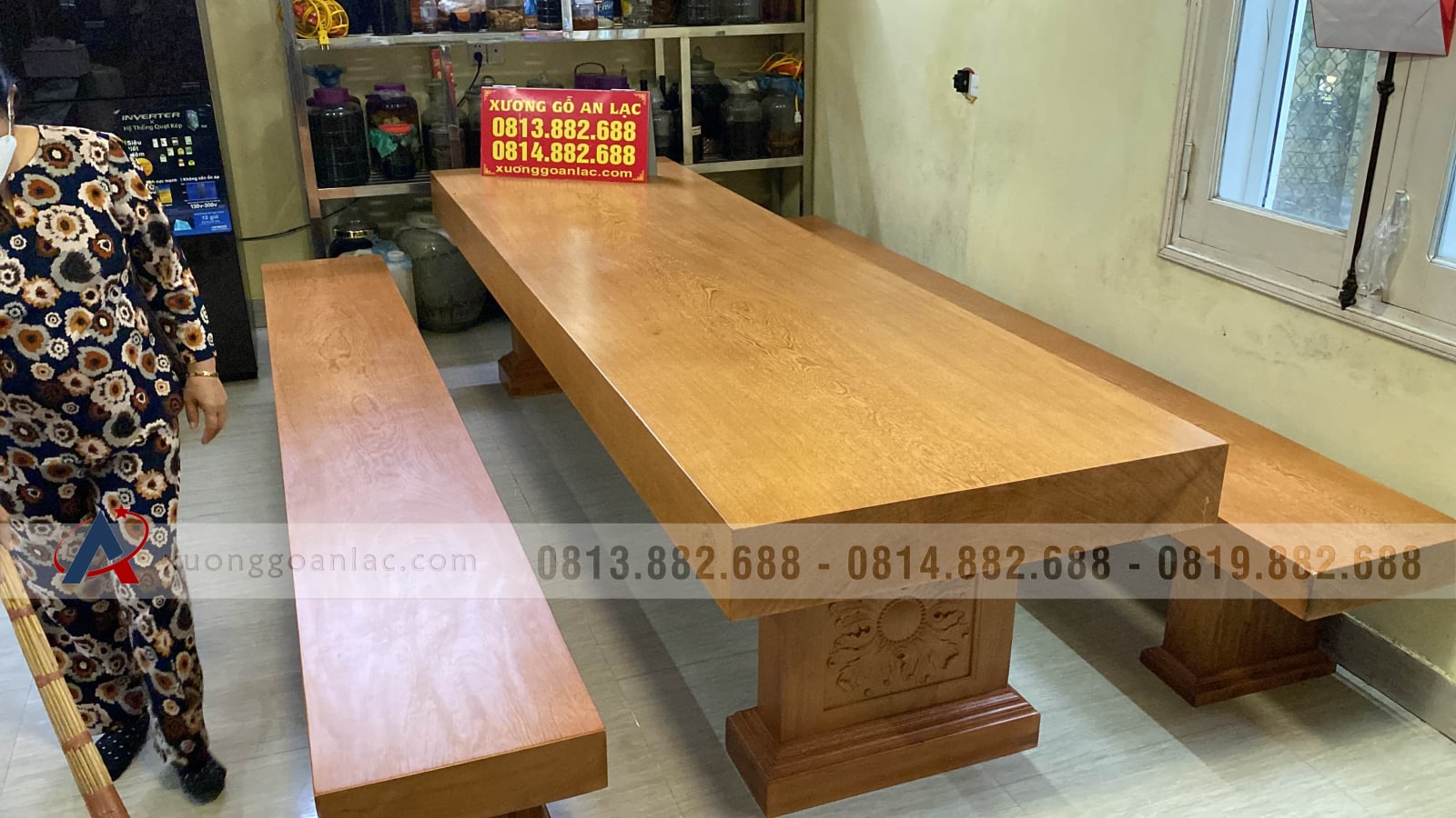 Bộ bàn ghế K3 nguyên khối 300x90x16cm gỗ gõ đỏ (Anh Thắng, Hà Nội) 4 Bộ bàn ghế K3 nguyên khối 300x90x16cm gỗ gõ đỏ (Anh Thắng, Hà Nội) - Ảnh 4
