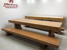 Bộ bàn ghế K3 nguyên khối 300x90x16cm gỗ gõ đỏ (Anh Thắng, Hà Nội) 24 bàn ghế k3 gỗ gõ đỏ