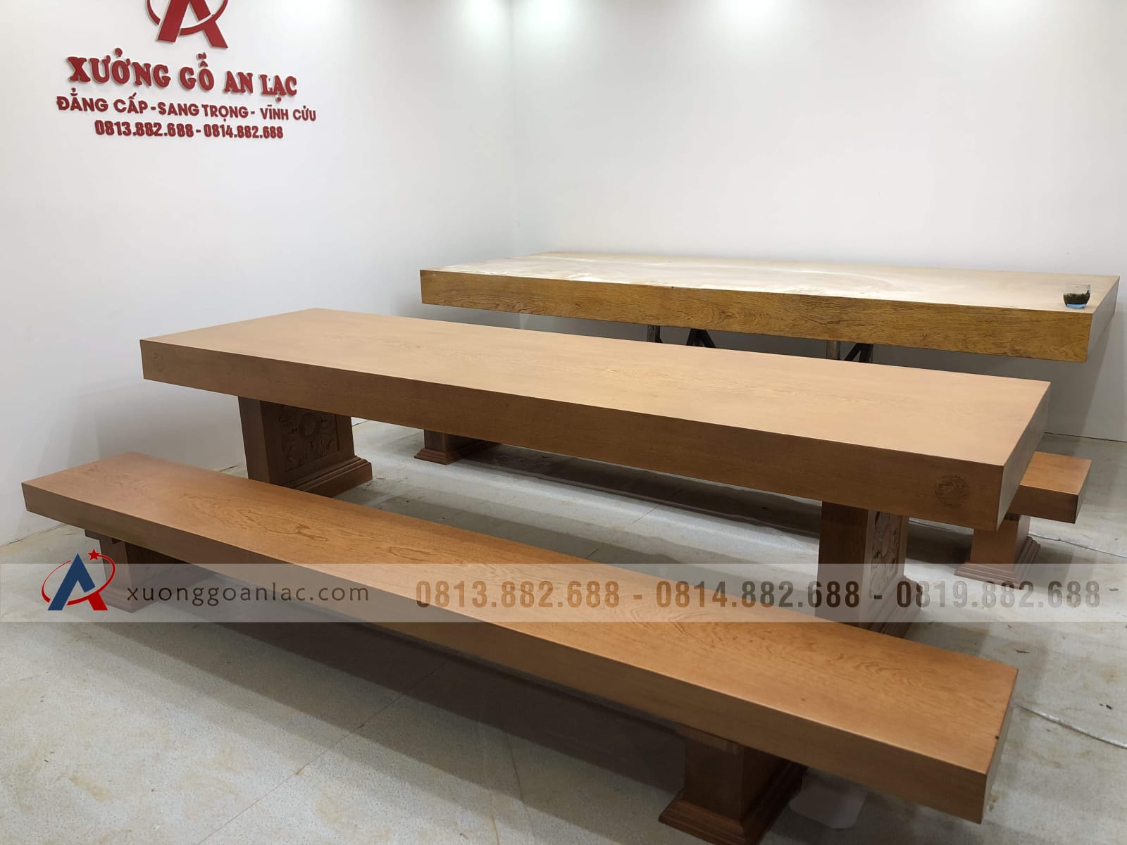 Bộ bàn ghế K3 nguyên khối 300x90x16cm gỗ gõ đỏ (Anh Thắng, Hà Nội) 39 bàn ghế ăn cao cấp