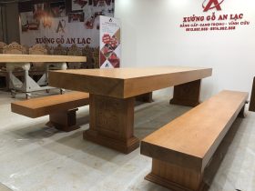 Bộ bàn ghế K3 nguyên khối 300x90x16cm gỗ gõ đỏ (Anh Thắng, Hà Nội) 21 bàn ghế k3 nguyên khối gỗ gõ đỏ