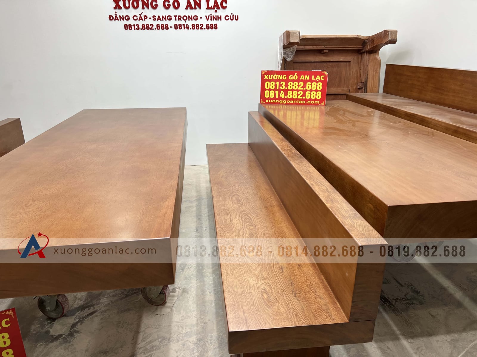 Bộ bàn ghế K3 có tựa 240x90x16cm gỗ gõ đỏ (Bác Thành, Hà Nam) 34 bàn ghế k3 gỗ gõ đỏ cao cấp