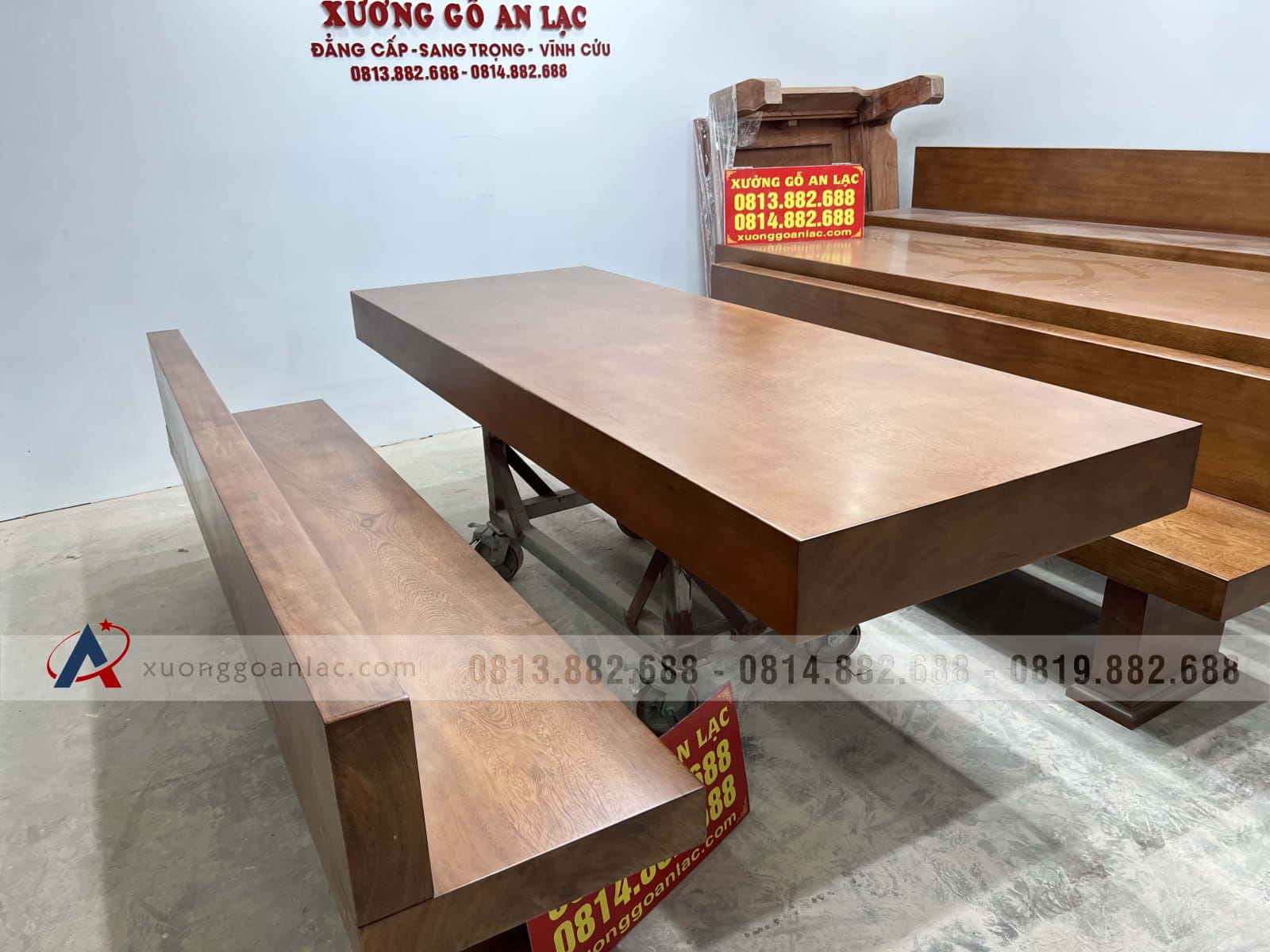 Bộ bàn ghế K3 có tựa 240x90x16cm gỗ gõ đỏ (Bác Thành, Hà Nam) 14 Bộ bàn ghế K3 có tựa 240x90x16cm gỗ gõ đỏ (Bác Thành, Hà Nam) - Ảnh 14