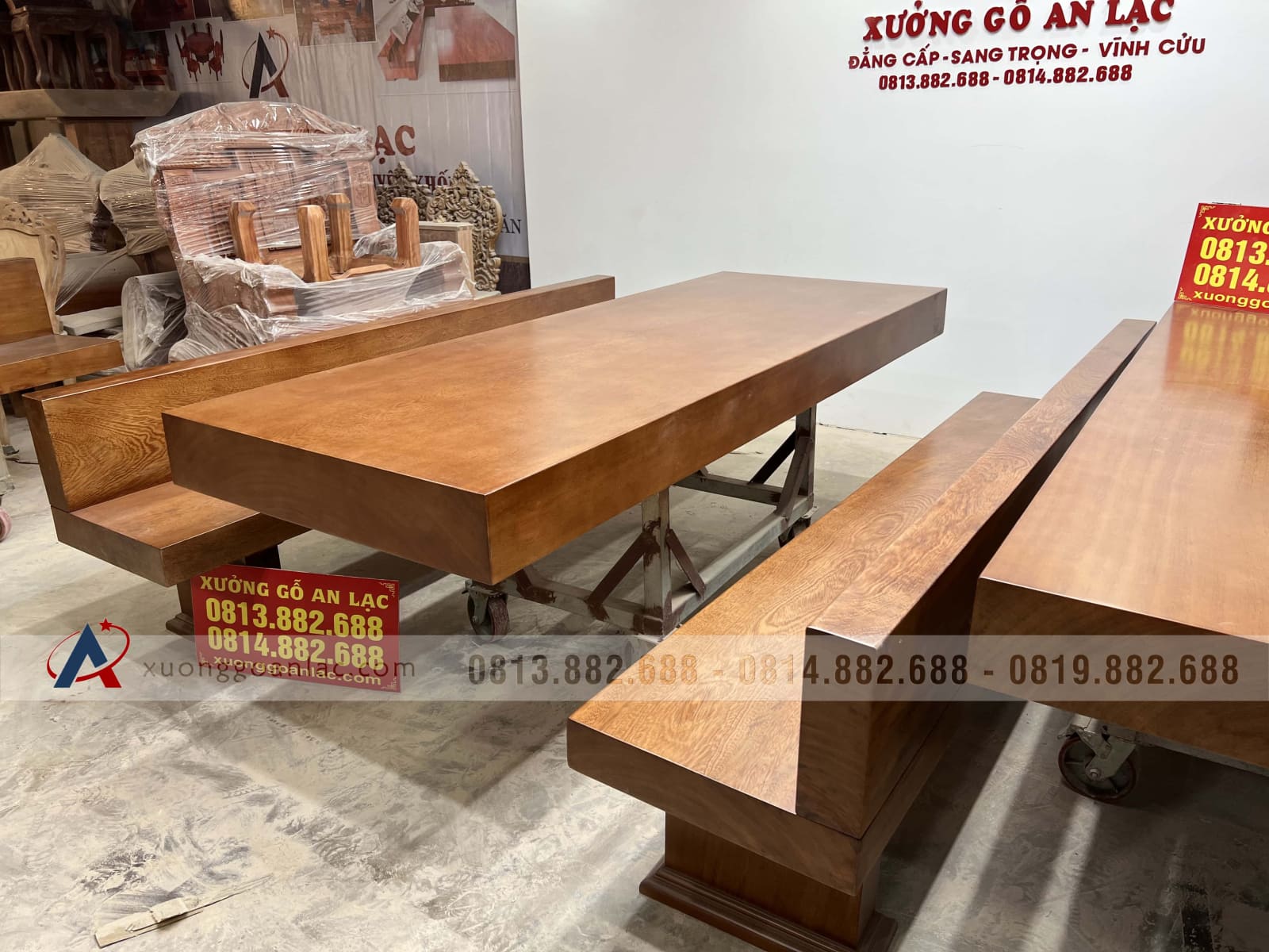 Bộ bàn ghế K3 có tựa 240x90x16cm gỗ gõ đỏ (Bác Thành, Hà Nam) 7 Bộ bàn ghế K3 có tựa 240x90x16cm gỗ gõ đỏ (Bác Thành, Hà Nam) - Ảnh 7