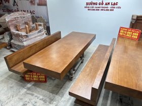 Bộ bàn ghế K3 có tựa 240x90x16cm gỗ gõ đỏ (Bác Thành, Hà Nam) 22 bàn ghế k3 gỗ gõ đỏ nguyên khối