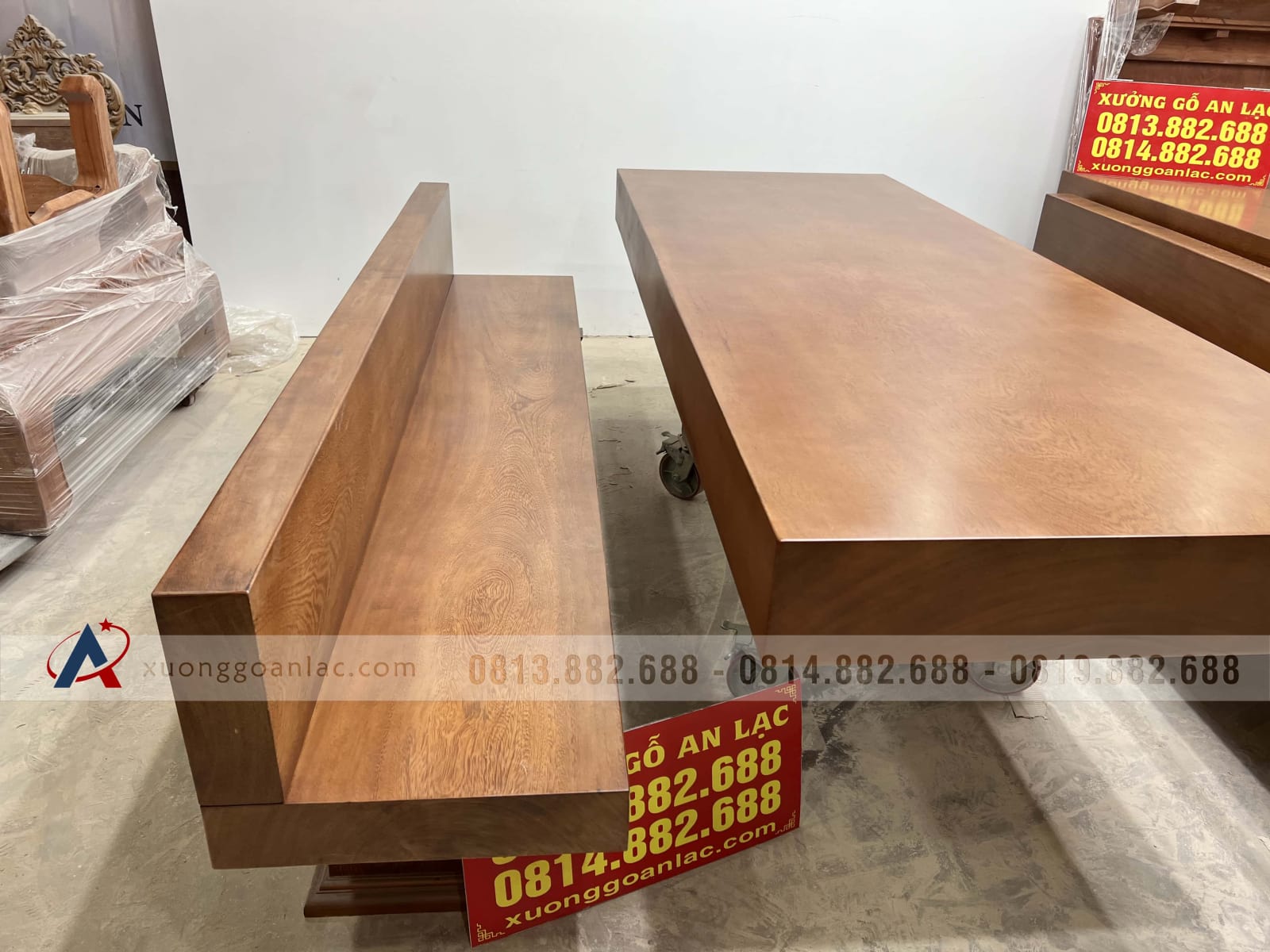 Bộ bàn ghế K3 có tựa 240x90x16cm gỗ gõ đỏ (Bác Thành, Hà Nam) 33 ghế k3 có tự gỗ gõ đỏ