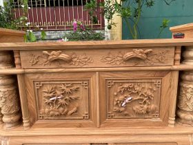 Kệ tivi cột nho vip đục tay 100% 2m4 gỗ gõ đỏ (anh Thập, Thái Bình) 25 kệ tivi cột nho con sóc gỗ gõ