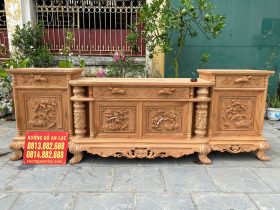 Kệ TiVi Cột Nho Vip Đục Tay 100% gỗ gõ đỏ