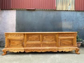 Kệ tivi hoa lan tây 2m4 gỗ gõ đỏ (anh Tùng, Hà Nội) 15 kệ tivi gỗ gõ đỏ mẫu hoa lan tây