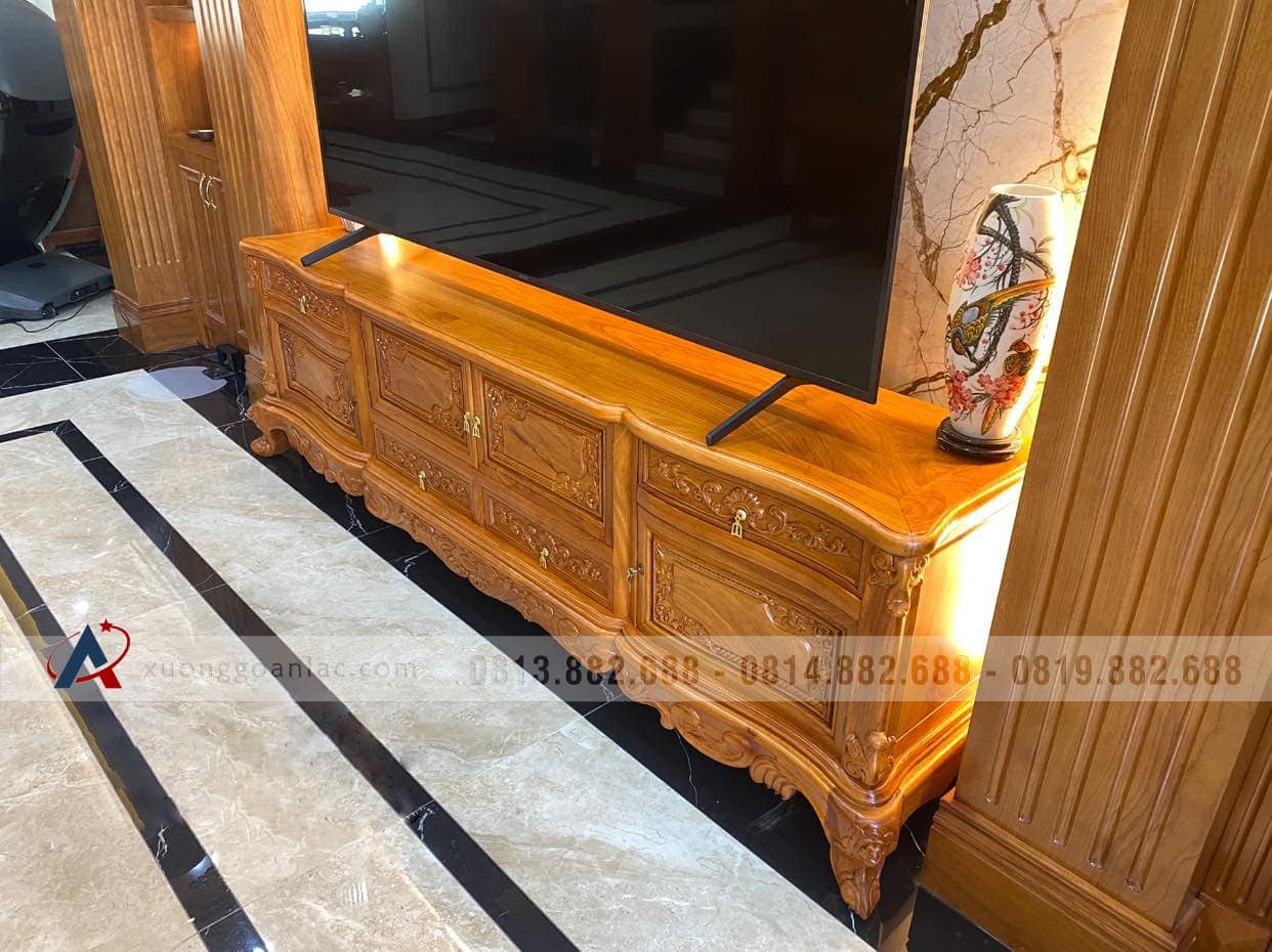 Kệ tivi hoa lan tây 2m4 gỗ gõ đỏ (anh Tùng, Hà Nội) 25 kệ tivi hoa lan tây gỗ gõ đỏ