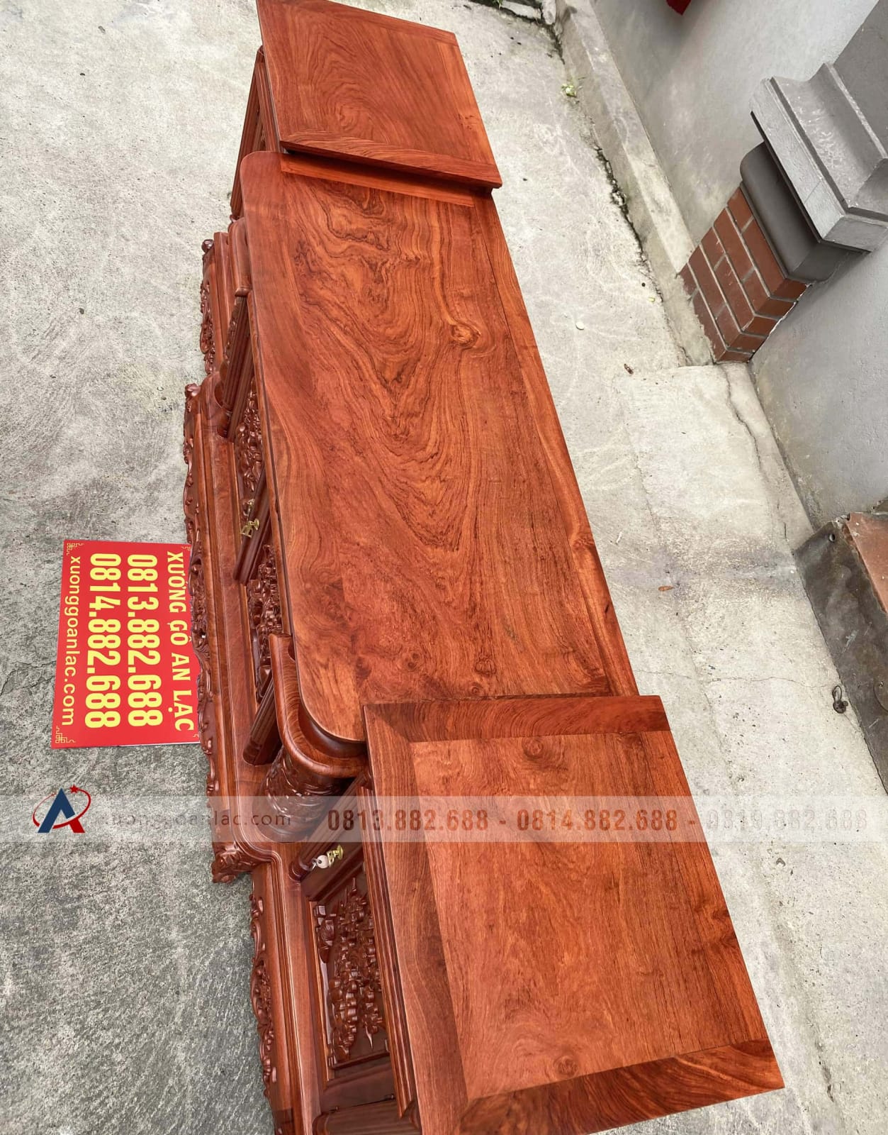 Kệ tivi cột nho con sóc gỗ hương 1m97 (anh Thành, Bắc Giang) 20 kệ tivi gỗ hương đá cao cấp