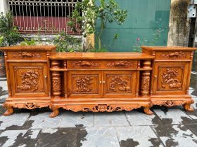 Kệ tivi cột nho đục kênh bong gỗ hương đá