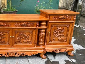 Kệ tivi cột nho cánh đục tứ quý kênh bong 1m97 gỗ gõ đỏ(anh Thái, Ninh Bình) 9 Ke tivi cot nho duc kenh bong 3