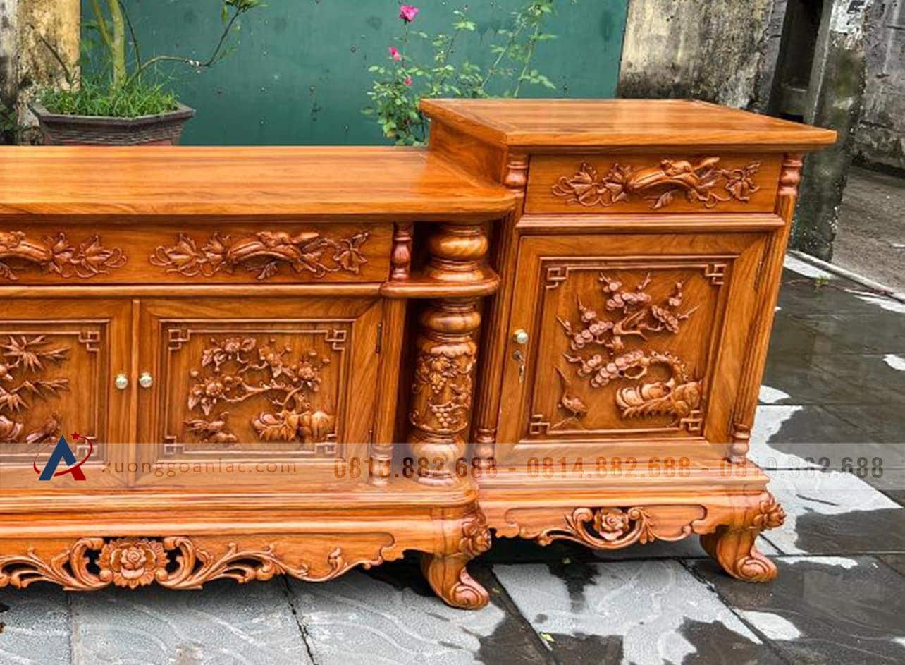 Kệ tivi cột nho cánh đục tứ quý kênh bong 1m97 gỗ gõ đỏ(anh Thái, Ninh Bình) 3 Kệ tivi cột nho cánh đục tứ quý kênh bong 1m97 gỗ gõ đỏ(anh Thái, Ninh Bình) - Ảnh 3