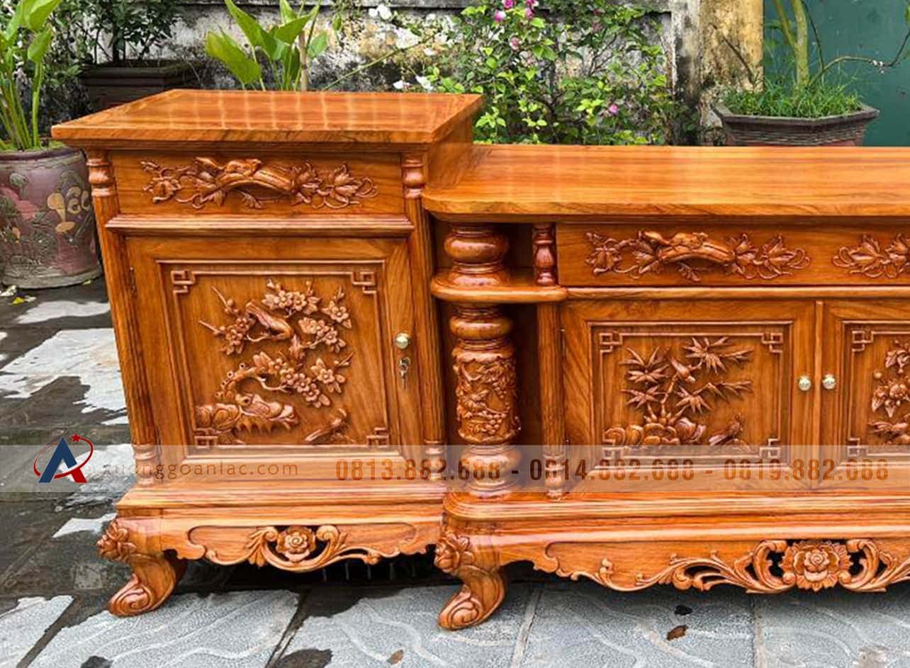 Kệ tivi cột nho cánh đục tứ quý kênh bong 1m97 gỗ gõ đỏ(anh Thái, Ninh Bình) 4 Kệ tivi cột nho cánh đục tứ quý kênh bong 1m97 gỗ gõ đỏ(anh Thái, Ninh Bình) - Ảnh 4