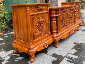 Kệ tivi cột nho cánh đục tứ quý kênh bong 1m97 gỗ gõ đỏ(anh Thái, Ninh Bình) 13 kệ tivi cột nho con sóc