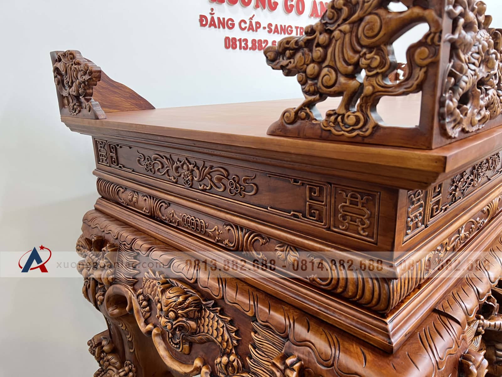 Sập thờ Tứ Linh chân 25 gỗ gõ đỏ giao Bắc Giang 12 Sập thờ Tứ Linh chân 25 gỗ gõ đỏ giao Bắc Giang - Ảnh 12