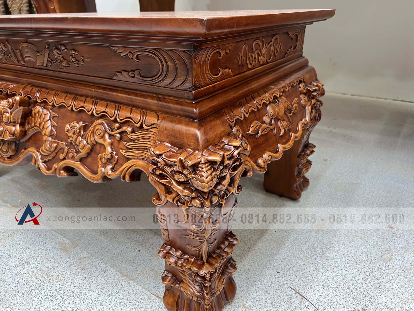 Sập thờ Tứ Linh chân 25 gỗ gõ đỏ giao Bắc Giang 79 bàn cơm sập thờ tứ linh