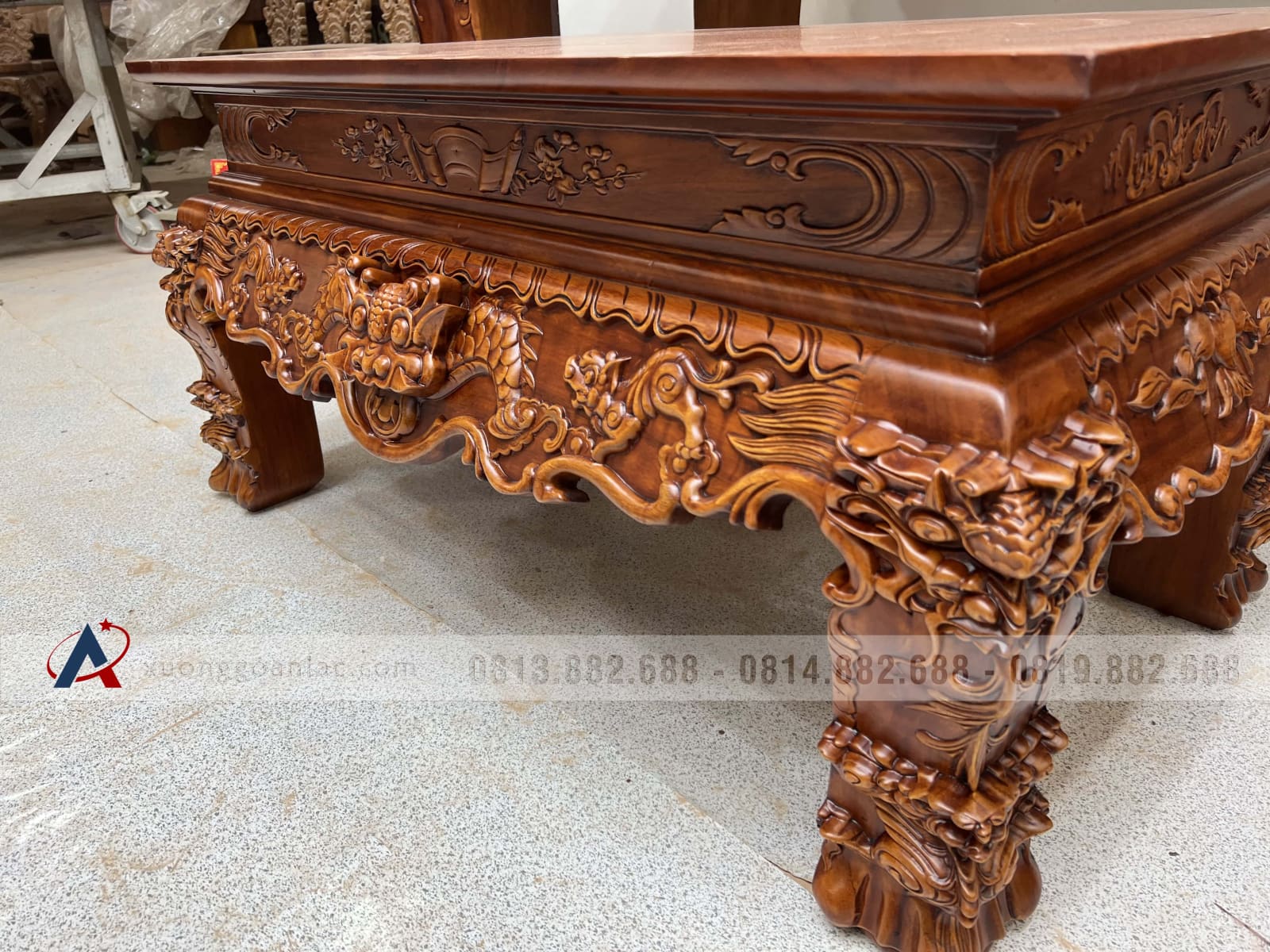 Sập thờ Tứ Linh chân 25 gỗ gõ đỏ giao Bắc Giang 17 Sập thờ Tứ Linh chân 25 gỗ gõ đỏ giao Bắc Giang - Ảnh 17