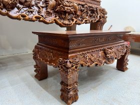 Sập thờ Tứ Linh chân 25 gỗ gõ đỏ giao Bắc Giang 50 bàn cơm gỗ gõ đỏ đục tứ linh