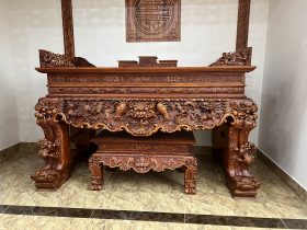 Sập thờ Tứ Linh chân 25 gỗ gõ đỏ giao Bắc Giang 52 sập thờ tứ linh gỗ gõ đỏ