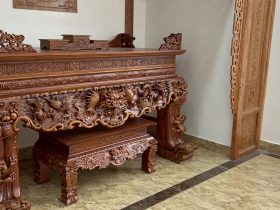 Sập thờ Tứ Linh chân 25 gỗ gõ đỏ giao Bắc Giang 55 Sap tho tu linh go go do sieu pham 22