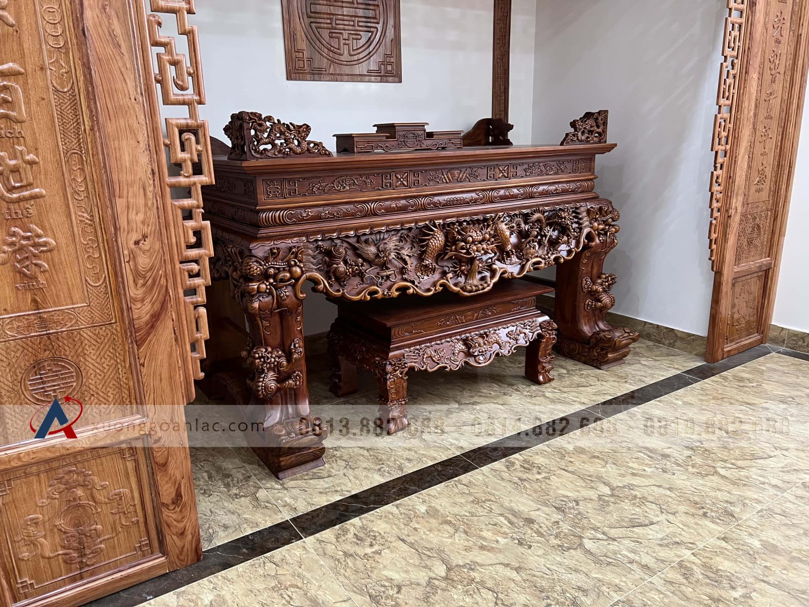 Sập thờ Tứ Linh chân 25 gỗ gõ đỏ giao Bắc Giang 24 Sập thờ Tứ Linh chân 25 gỗ gõ đỏ giao Bắc Giang - Ảnh 24