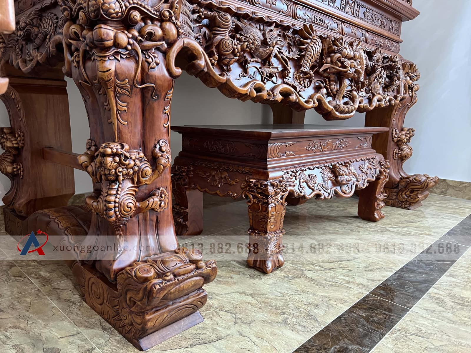 Sập thờ Tứ Linh chân 25 gỗ gõ đỏ giao Bắc Giang 25 Sập thờ Tứ Linh chân 25 gỗ gõ đỏ giao Bắc Giang - Ảnh 25