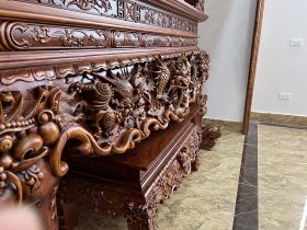 Sập thờ Tứ Linh chân 25 gỗ gõ đỏ giao Bắc Giang 58 Sap tho tu linh go go do sieu pham 25
