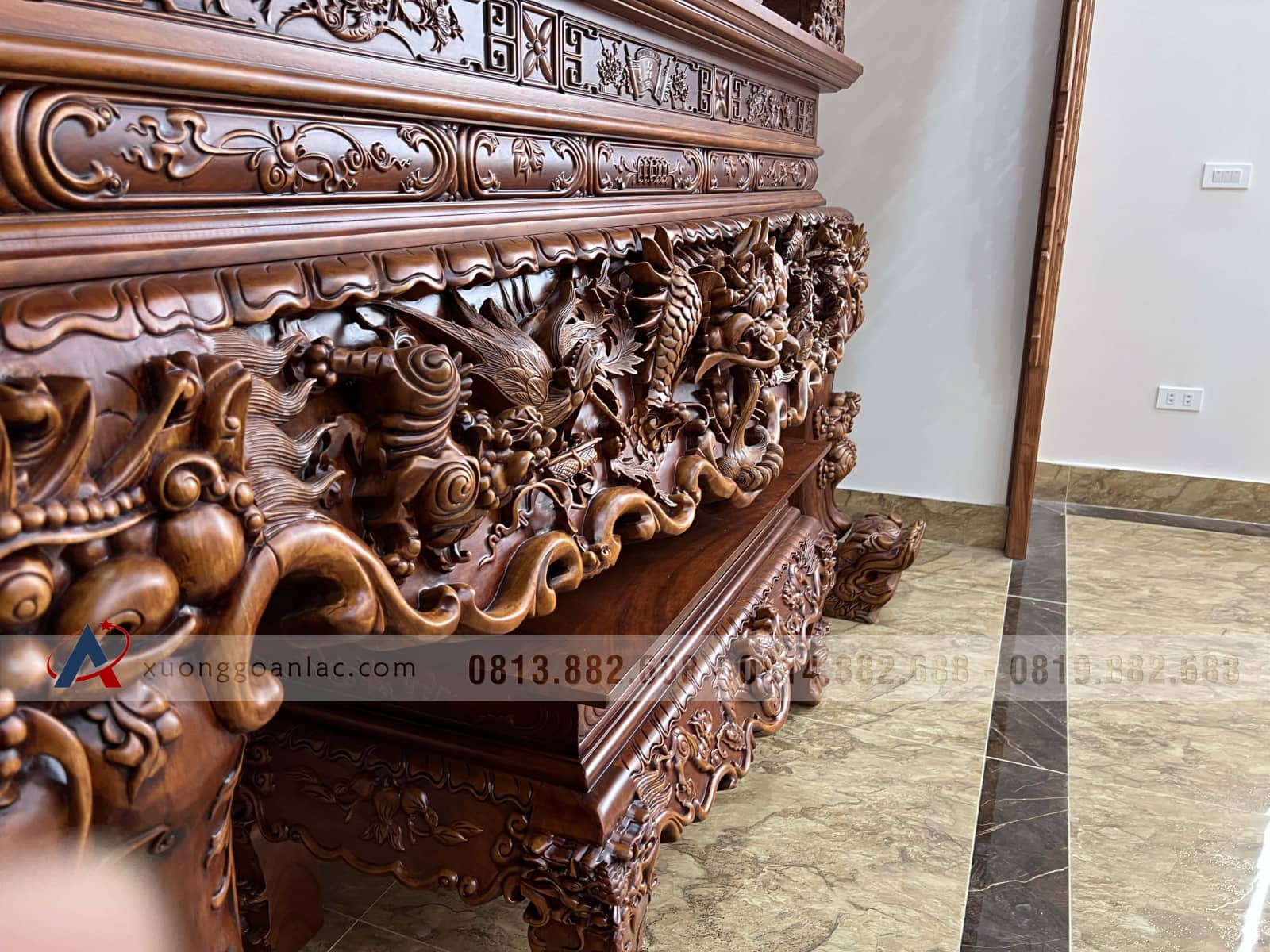 Sập thờ Tứ Linh chân 25 gỗ gõ đỏ giao Bắc Giang 26 Sập thờ Tứ Linh chân 25 gỗ gõ đỏ giao Bắc Giang - Ảnh 26