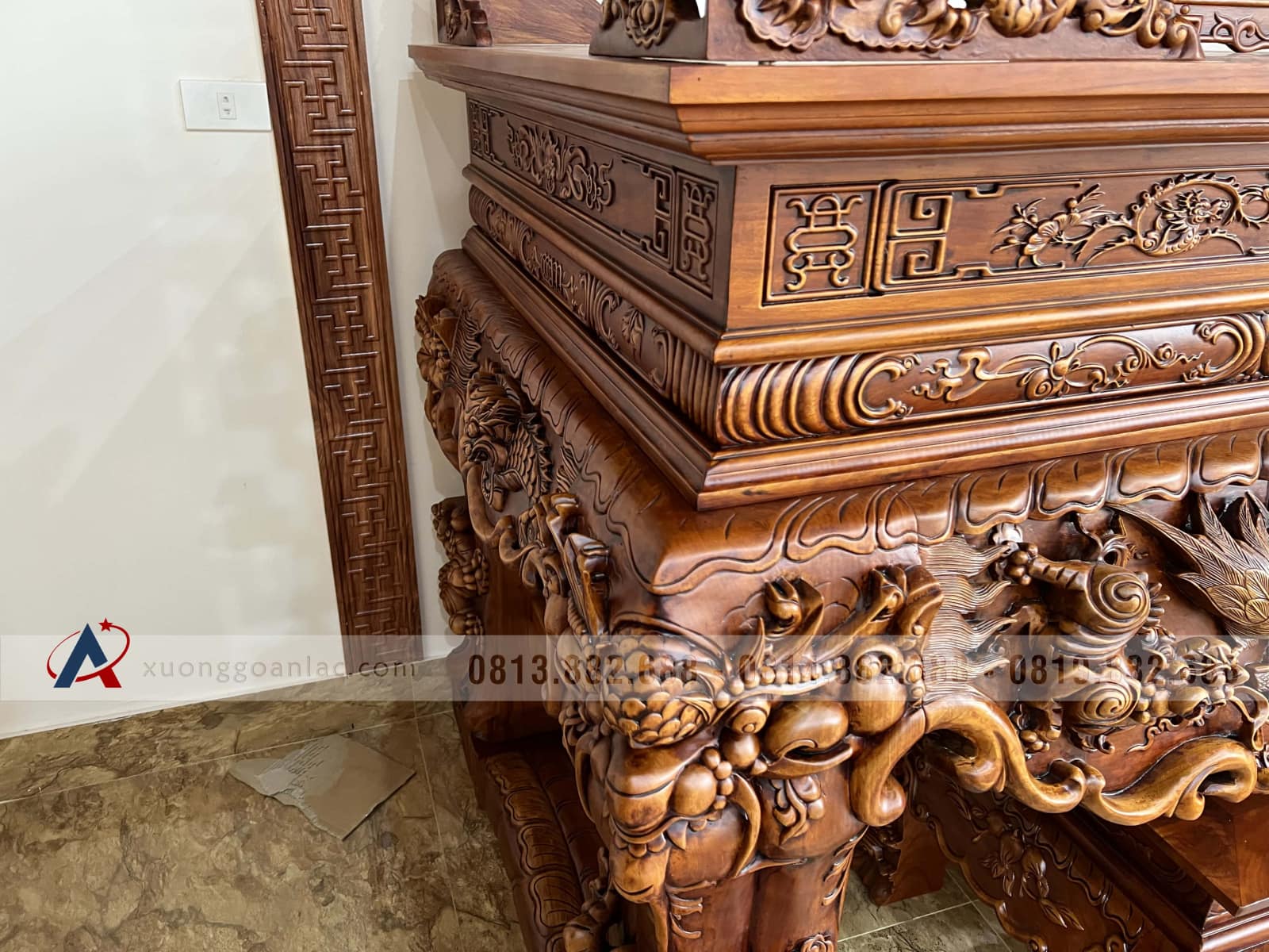 Sập thờ Tứ Linh chân 25 gỗ gõ đỏ giao Bắc Giang 27 Sập thờ Tứ Linh chân 25 gỗ gõ đỏ giao Bắc Giang - Ảnh 27