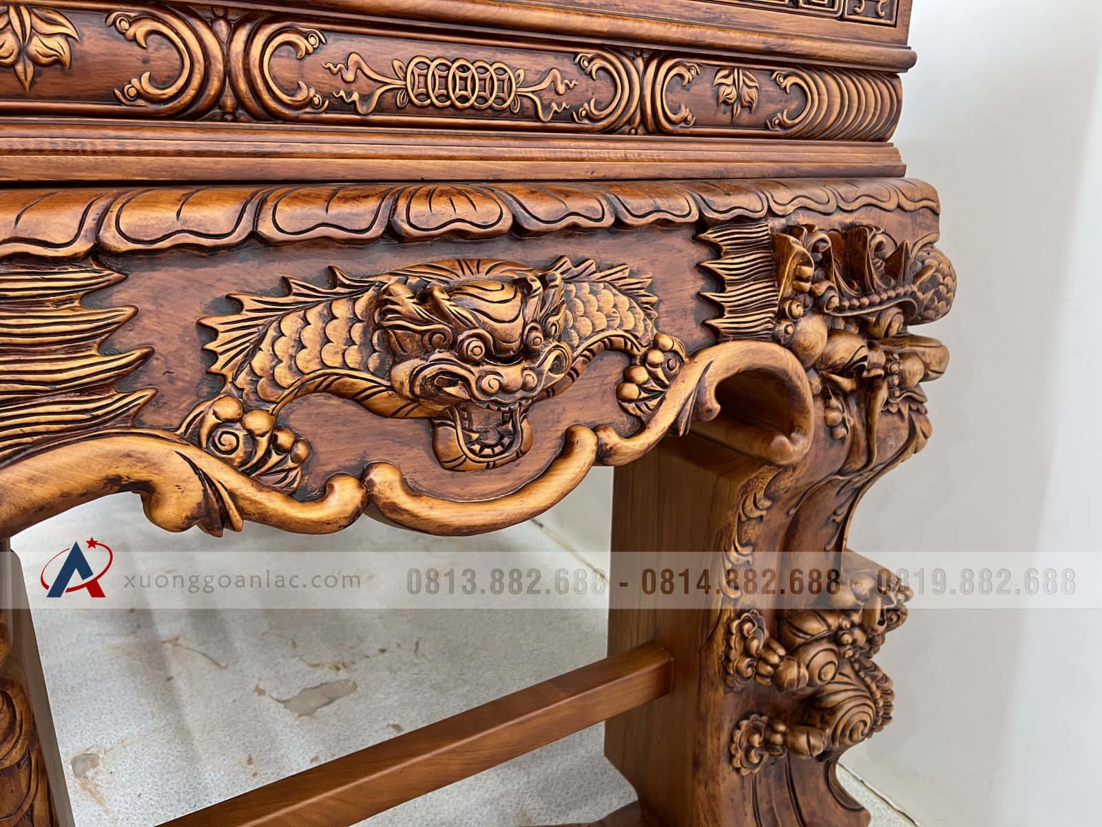 Sập thờ Tứ Linh chân 25 gỗ gõ đỏ giao Bắc Giang 5 sập thờ tứ linh gỗ gõ đỏ