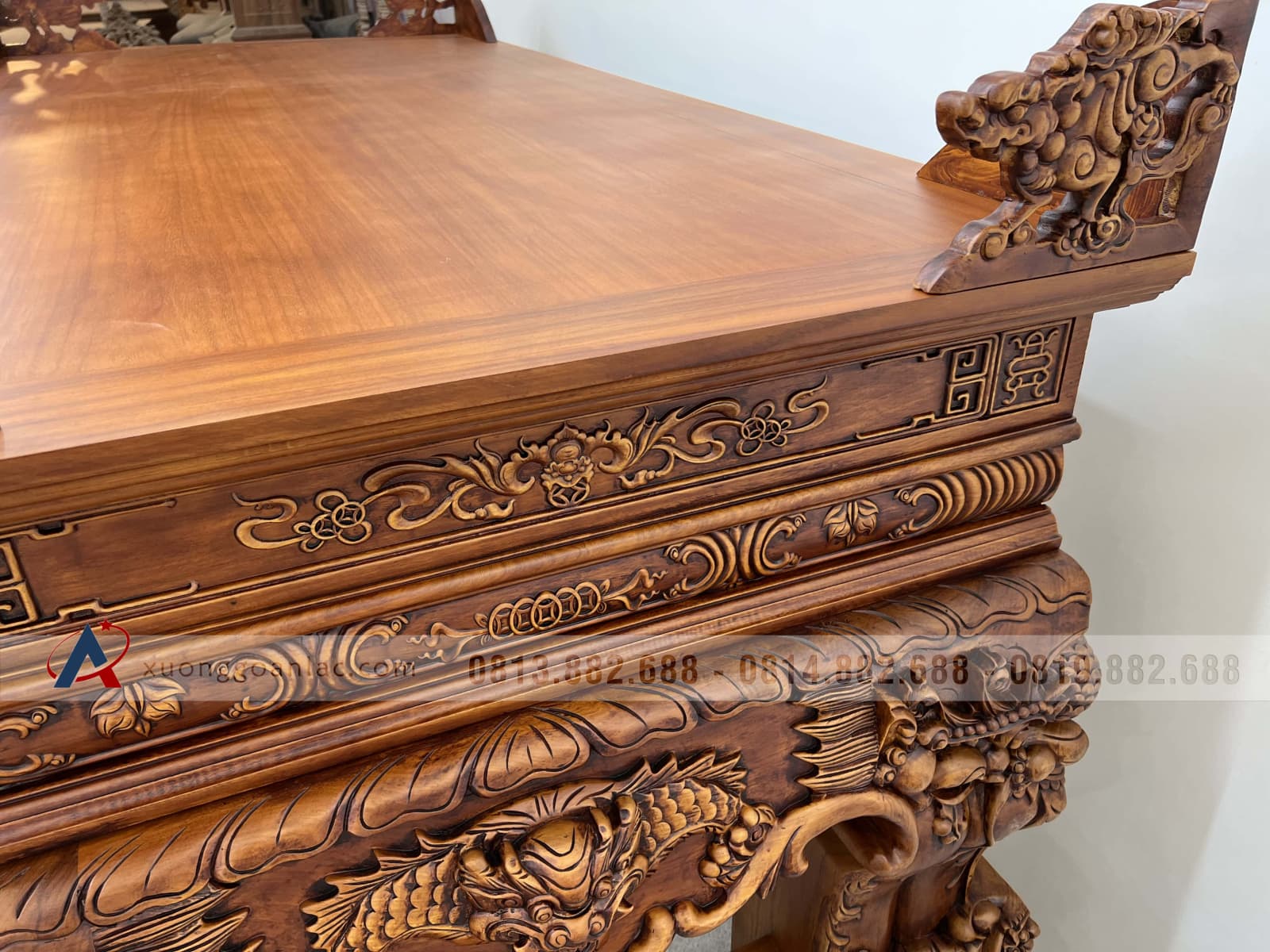 Sập thờ Tứ Linh chân 25 gỗ gõ đỏ giao Bắc Giang 6 Sập thờ Tứ Linh chân 25 gỗ gõ đỏ giao Bắc Giang - Ảnh 6