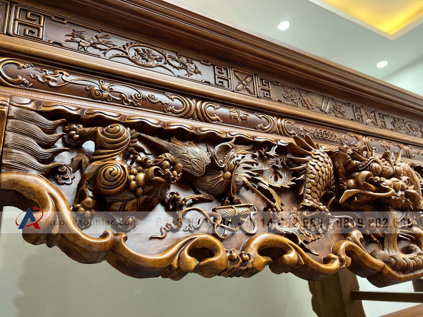 Sập thờ Tứ Linh chân 25 gỗ gõ đỏ giao Bắc Giang 9 Sập thờ Tứ Linh chân 25 gỗ gõ đỏ giao Bắc Giang - Ảnh 9