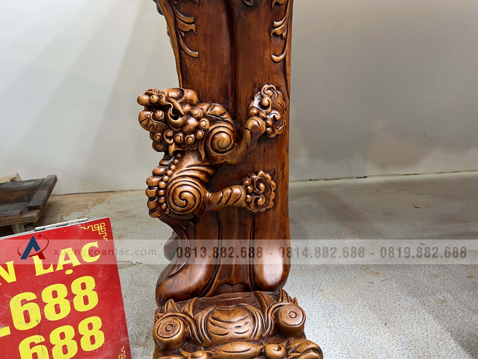 Sập thờ Tứ Linh chân 25 gỗ gõ đỏ giao Bắc Giang 10 Sập thờ Tứ Linh chân 25 gỗ gõ đỏ giao Bắc Giang - Ảnh 10