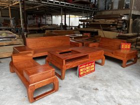 Sofa phòng khách chân vòng choãi gỗ hương đá