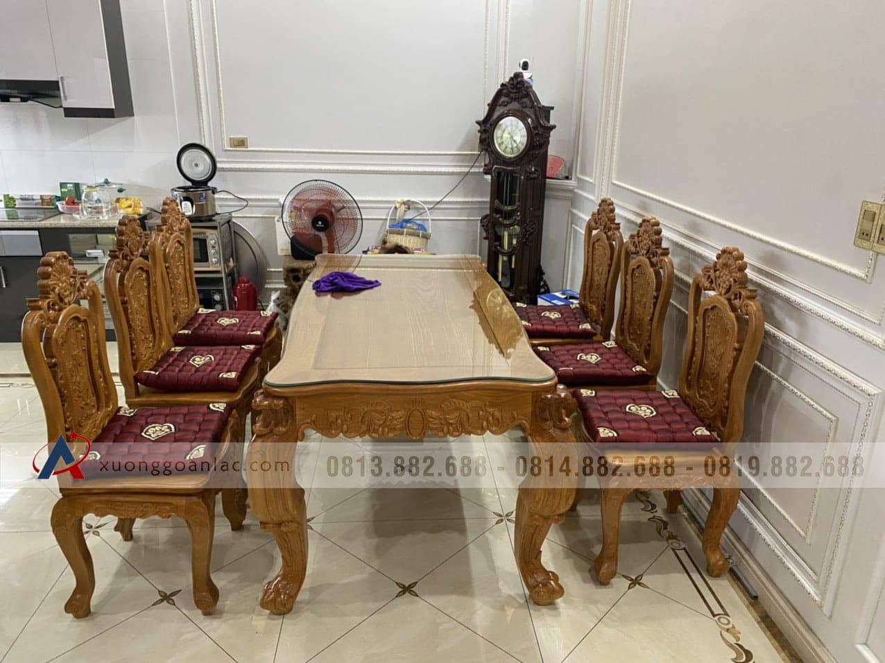 Bộ bàn ăn củ lạc 6 ghế hồng hạc (Anh Tuyên, Cẩm Phả - Quảng Ninh) 32 Bàn ăn 6 ghế củ lạc