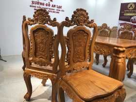 Bộ bàn ăn củ lạc 6 ghế hồng hạc (Anh Tuyên, Cẩm Phả - Quảng Ninh) 30 ghế ăn gỗ gõ đỏ đẹp