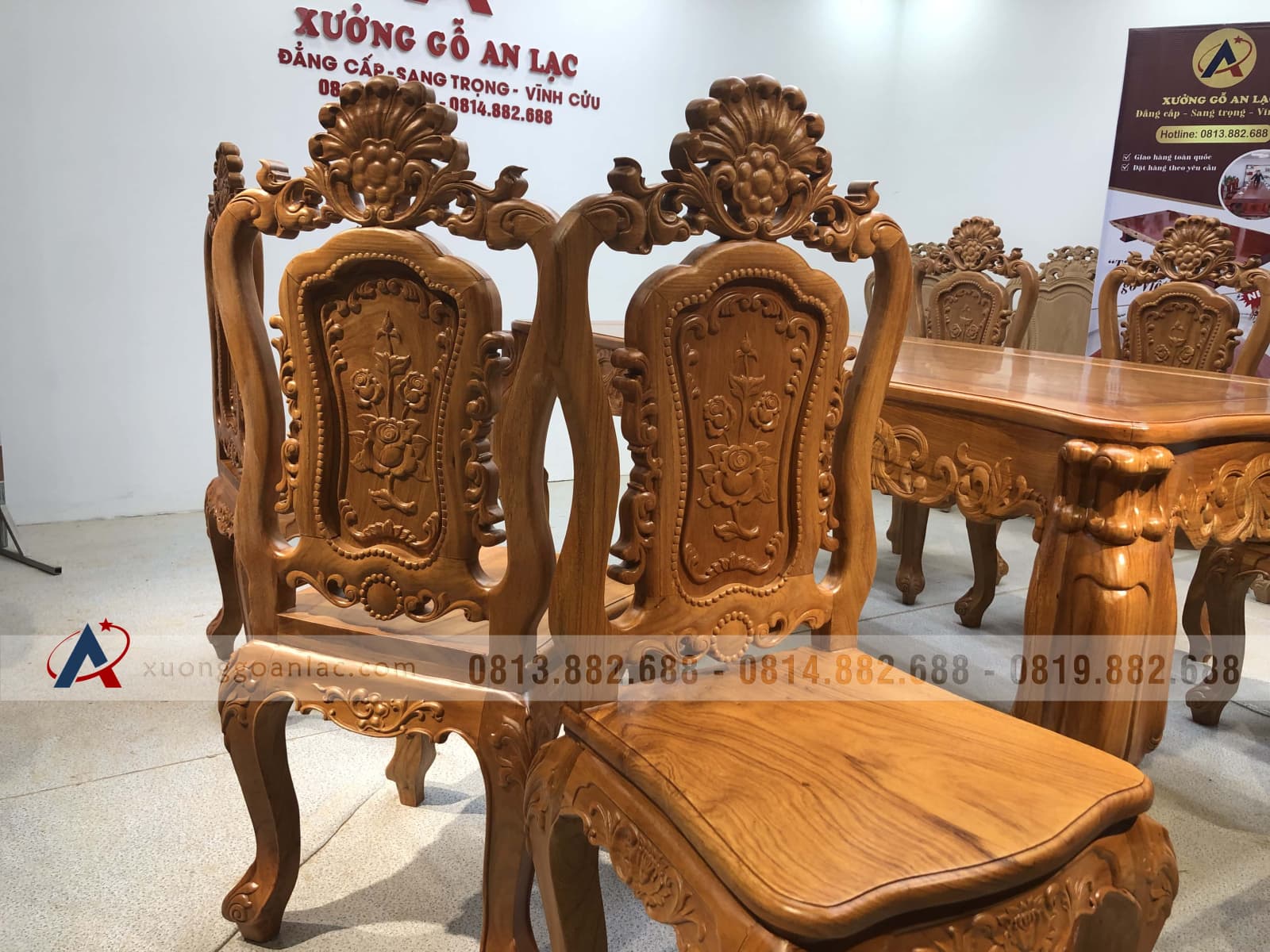 Bộ bàn ăn củ lạc 6 ghế hồng hạc (Anh Tuyên, Cẩm Phả - Quảng Ninh) 15 ghế ăn gỗ gõ đỏ đẹp