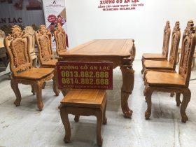 Bộ bàn ăn củ lạc 6 ghế hồng hạc (Anh Tuyên, Cẩm Phả - Quảng Ninh) 17 bàn ăn gỗ gõ đỏ 6 ghế