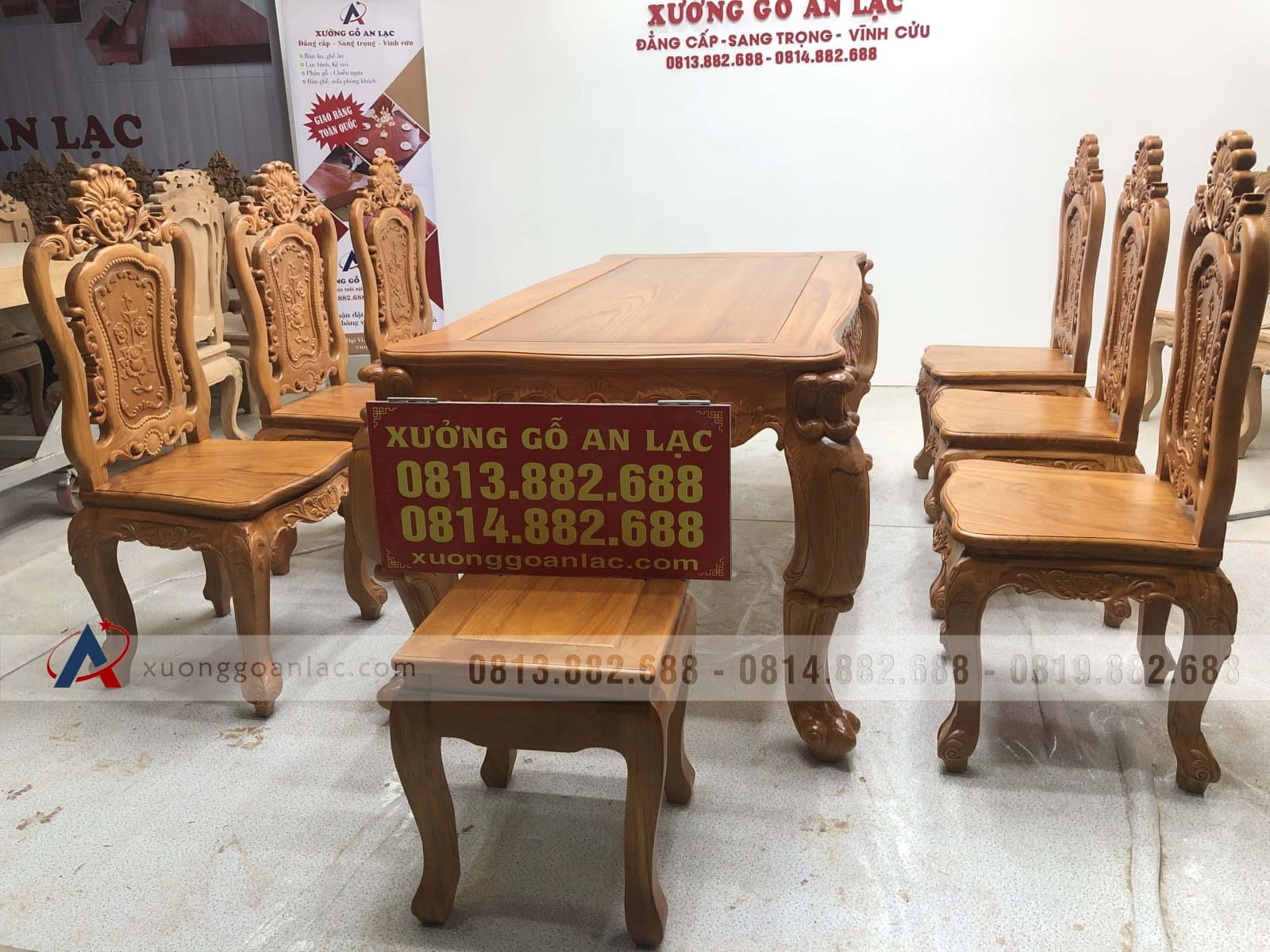 Bộ bàn ăn củ lạc 6 ghế hồng hạc (Anh Tuyên, Cẩm Phả - Quảng Ninh) 43 bàn ăn gỗ gõ đỏ 6 ghế