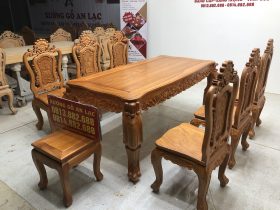 Bộ bàn ăn củ lạc 6 ghế hồng hạc (Anh Tuyên, Cẩm Phả - Quảng Ninh) 18 bàn ăn 6 ghế gỗ gõ đỏ