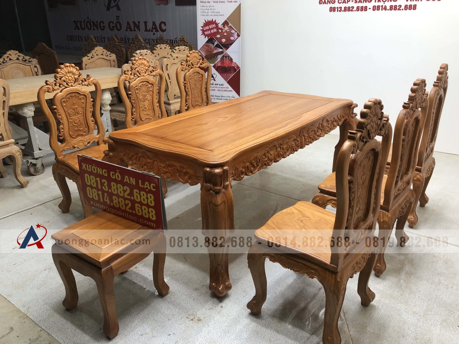 Bộ bàn ăn củ lạc 6 ghế hồng hạc (Anh Tuyên, Cẩm Phả - Quảng Ninh) 33 bàn ăn 6 ghế gỗ gõ đỏ