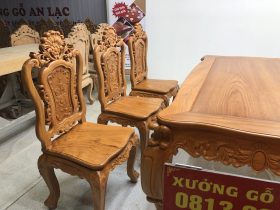 Bộ bàn ăn củ lạc 6 ghế hồng hạc (Anh Tuyên, Cẩm Phả - Quảng Ninh) 19 ghế hoa hồng gỗ gõ đỏ